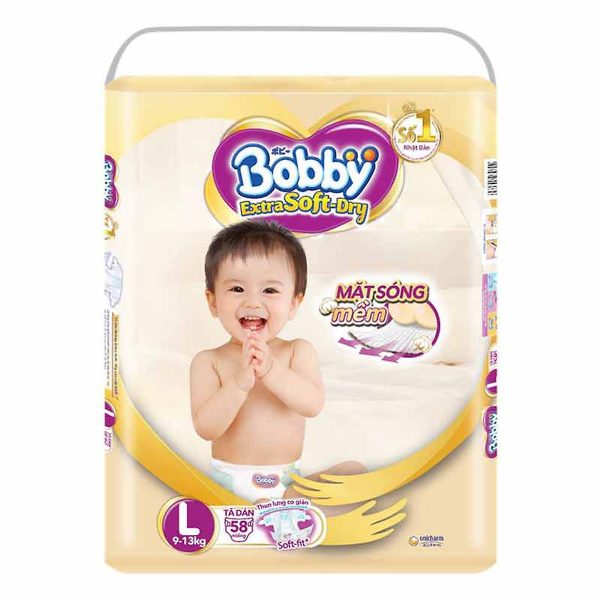 Tã Dán Siêu Mềm Bobby Extra Soft Dry Gói Siêu Lớn L58 Miếng