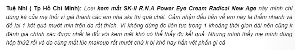 bình luận của người sử dụng Kem chống lão hóa SK-II R.N.A Power Eye Cream Radical New Age