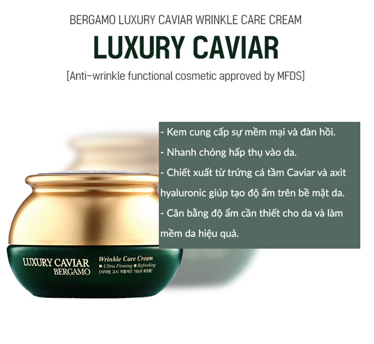 Bergamo Luxury Caviar Wrinkle Care Cream mang lại hiệu quả dưỡng da tuyệt vời