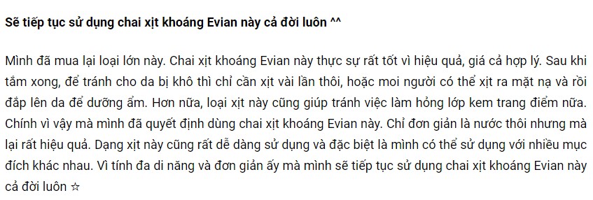 Review xịt khoáng Evian